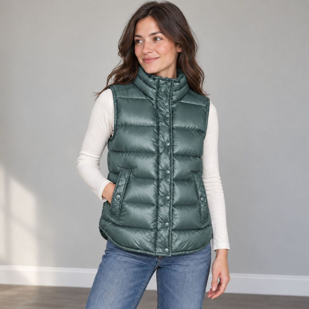 J.Crew Womens S Alhambra Green Metallic Shiny Down Puffer Vest B1160